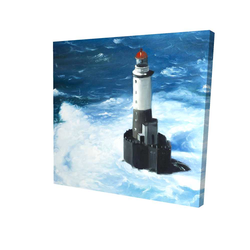 2080-3636-CO78 36 x 36 in. Unleashed Waves on a Lighthouse - Hyperrealist Blue Canvas