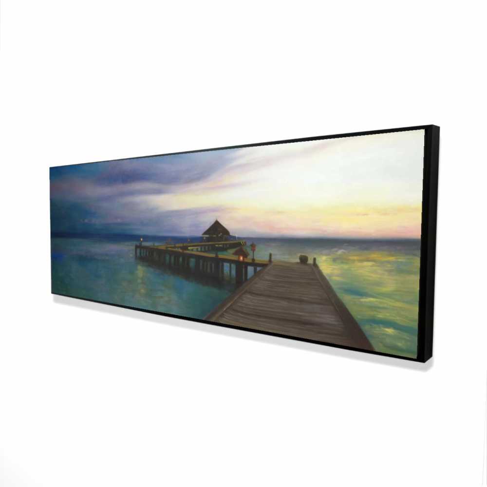 2081-2060-CO133 20 x 60 in. Boardwalk with Sunset - Coastal Turquoise Framed Canvas Art