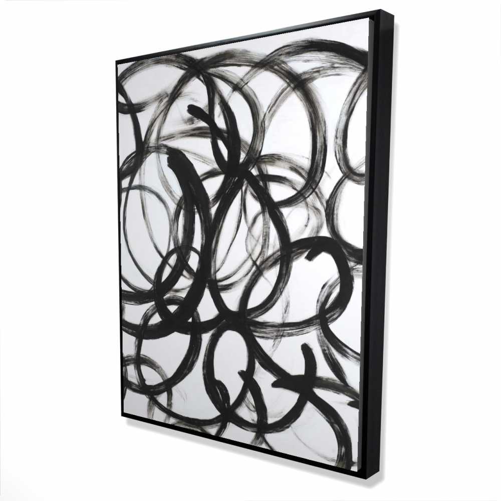 2081-4836-AB32 36 x 48 in. Abstract Curly Lines - Black Minimalist Framed Canvas Decor
