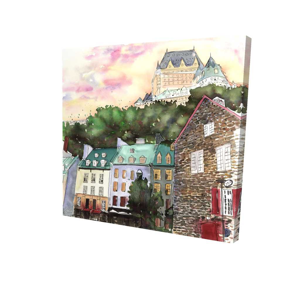 2080-3636-PL1 36 x 36 in. Chateau Frontenac Vintage Cities Canvas - Petit Champlain