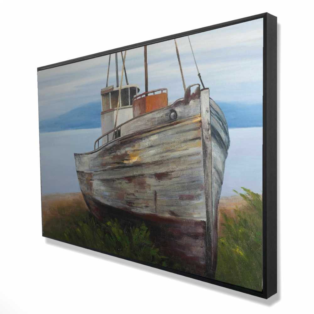 2081-2436-CO38 24 x 36 in. Old Abandoned Boat - Blue Office Framed Canvas