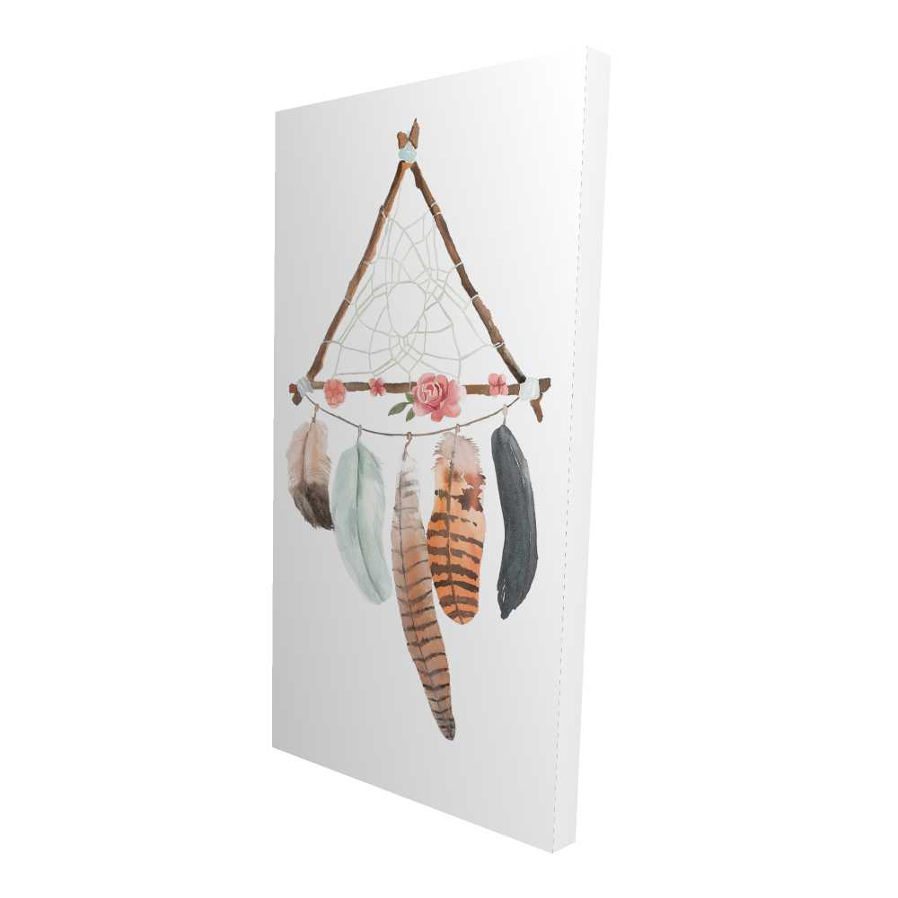 2080-4824-MI95 24 x 48 in. Triangular Dream Catcher - Pink Flowers Canvas Home Decor