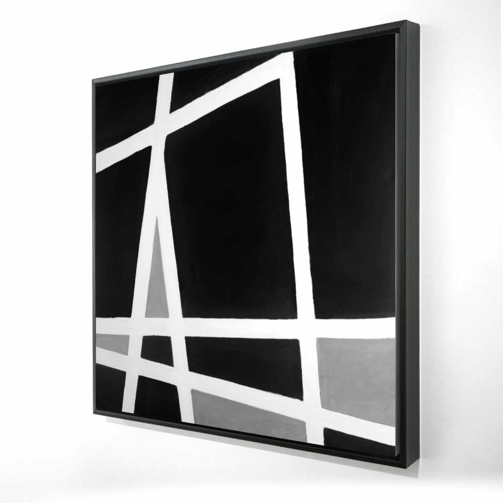 2081-3636-AB36 36 x 36 in. Black & White Abstract Shapes - Office Black Framed Canvas