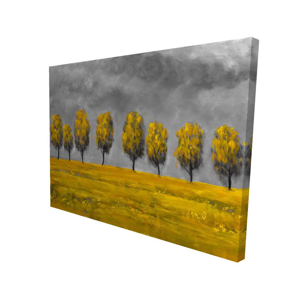 2080-3648-LA68 36 x 48 in. Yellow Trees in A Field - Gray Canvas for Home Decor