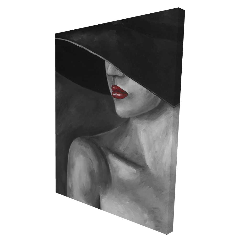 2080-4836-FA28 36 x 48 in. Mysterious Woman with A Hat - Black & White Canvas Art