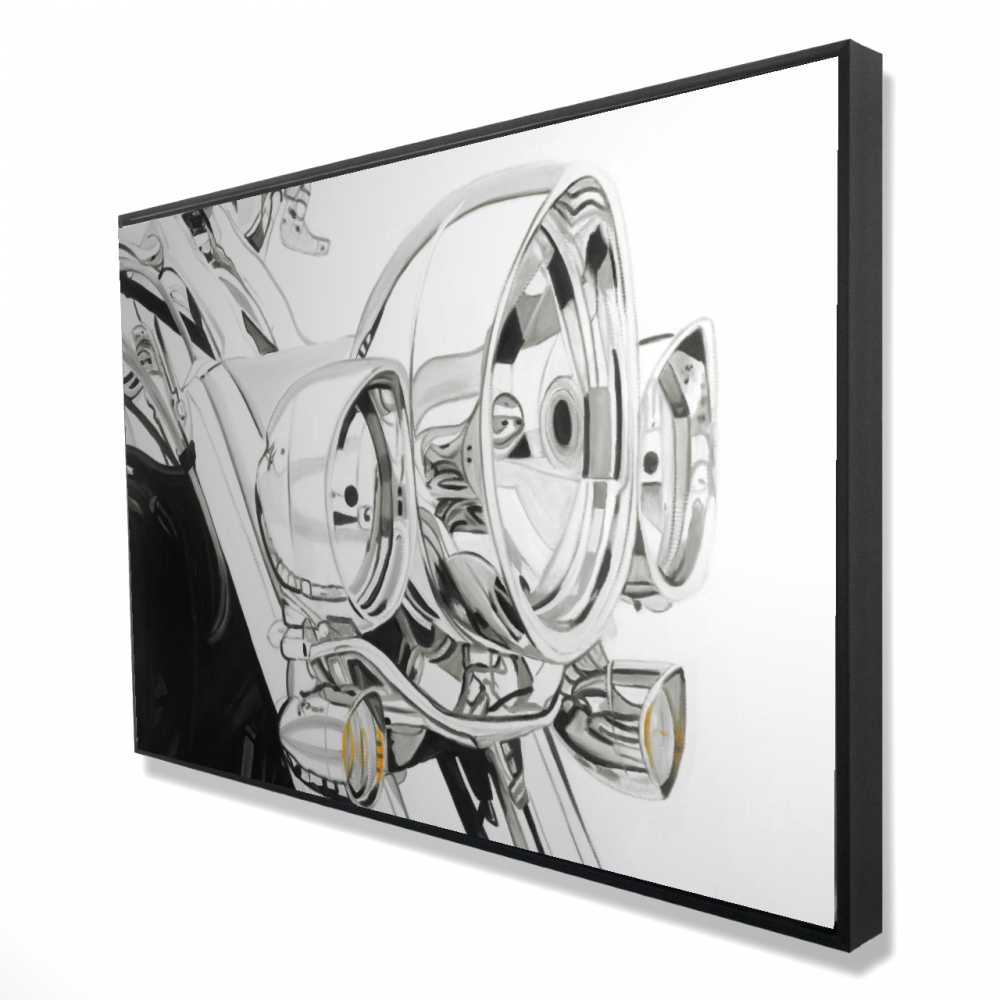 2081-2436-TR55 24 x 36 in. Motorcycle Light - Monochrome Black Framed Canvas Art