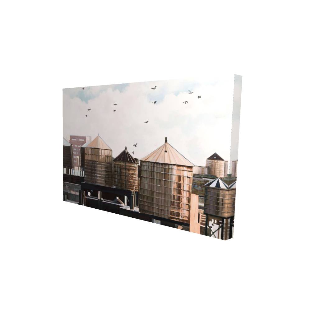 2080-2436-CI265 24 x 36 in. Water Towers Canvas Art - Unique Cities Building Decor