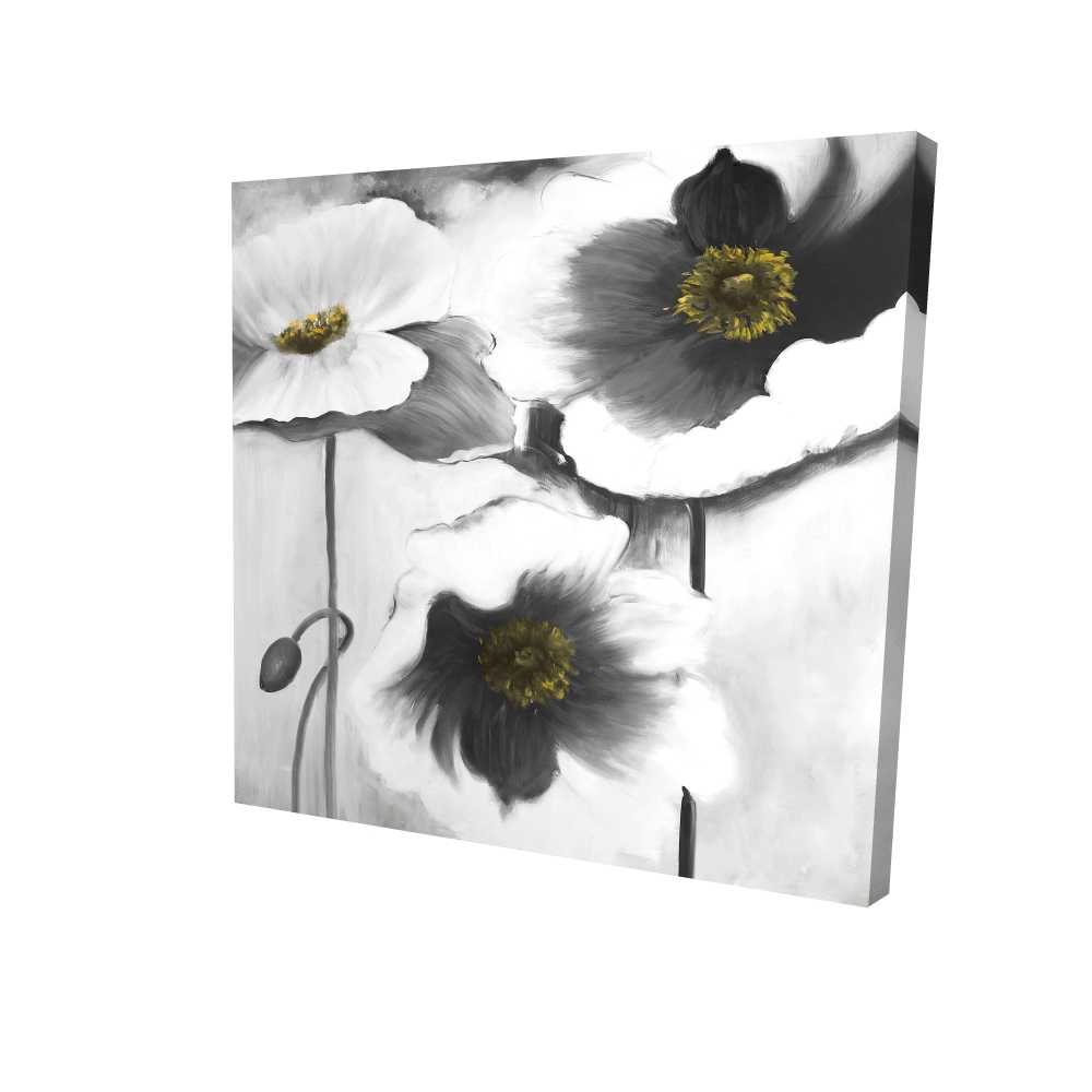 2080-3636-FL120 36 x 36 in. Black & White Flowers - White Romantic Canvas