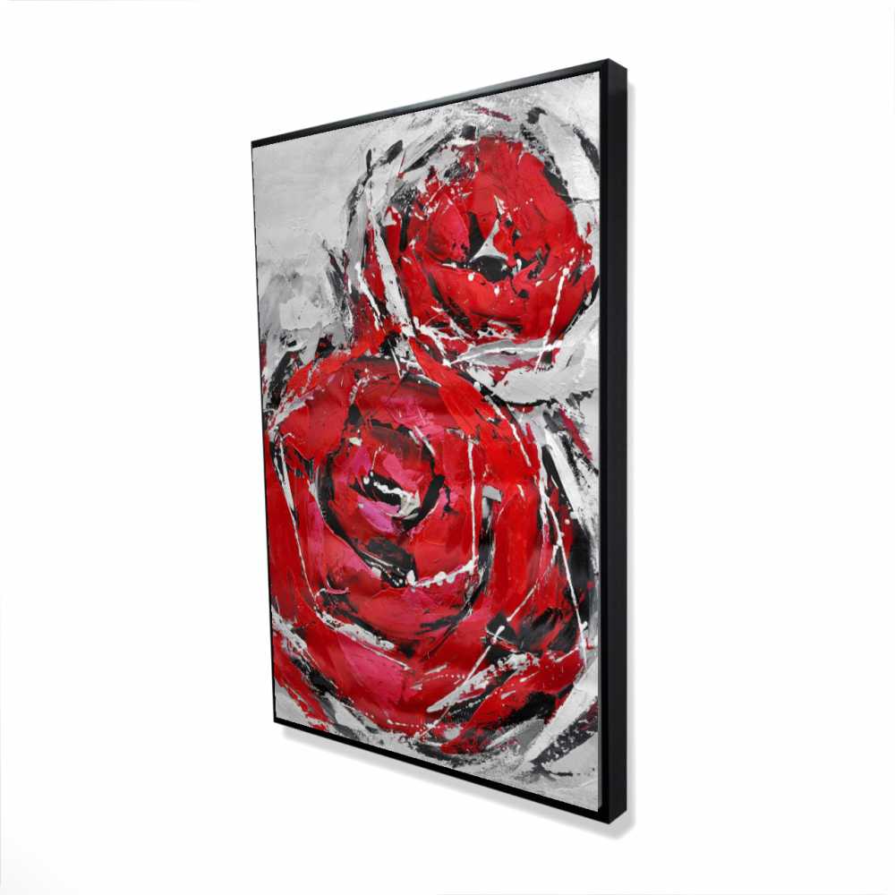 2081-3624-FL29 24 x 36 in. Abstract Red Roses - Romantic Framed Canvas for Home Decor