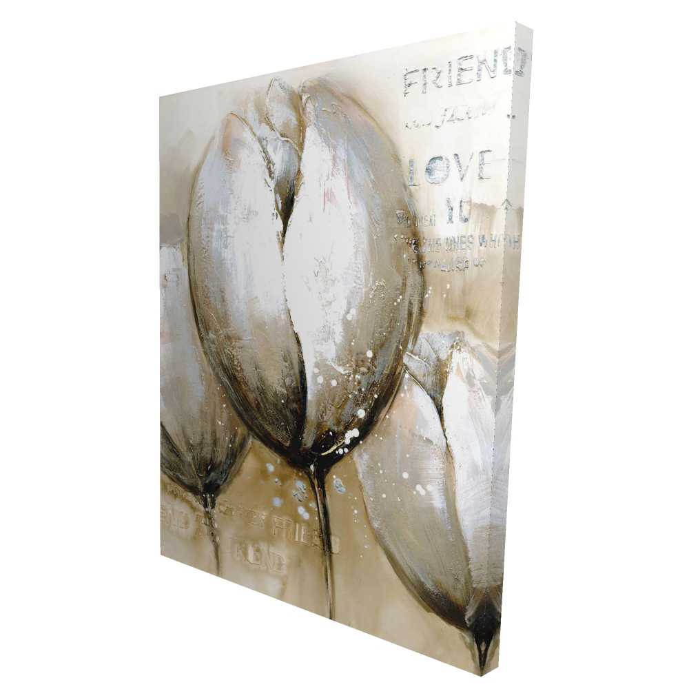 2080-4836-FL46 36 x 48 in. Three Tulips with Typography - Beige Floral Canvas Decor