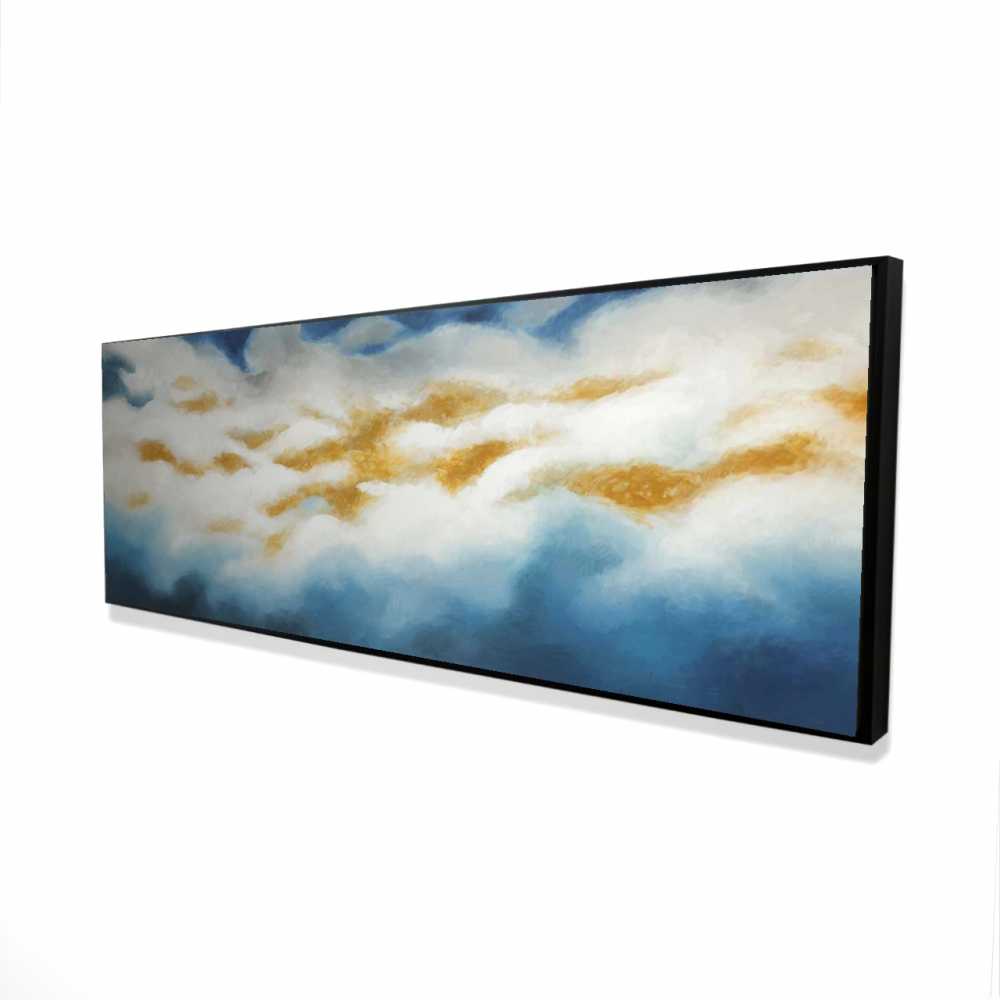 2081-2060-AB38 20 x 60 in. Abstract Clouds - Gold Framed Canvas for Bathroom Decor