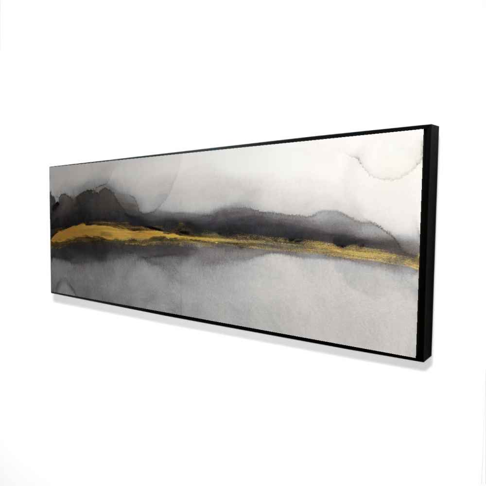 2081-2060-AB74 20 x 60 in. Gold Stripe Abstract - White Shapes Framed Canvas Decor