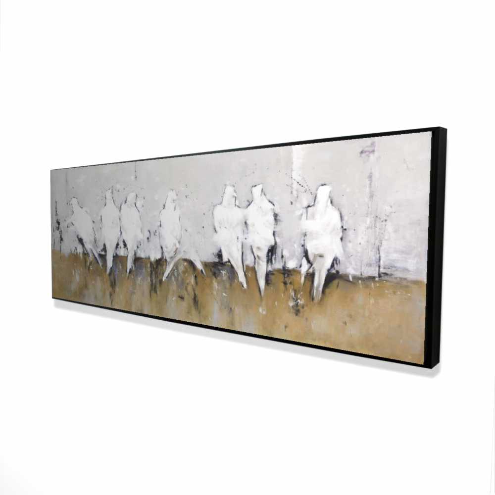 2081-2060-AN106 20 x 60 in. Abstract Perched Birds - Feathers Animals Framed Canvas Art