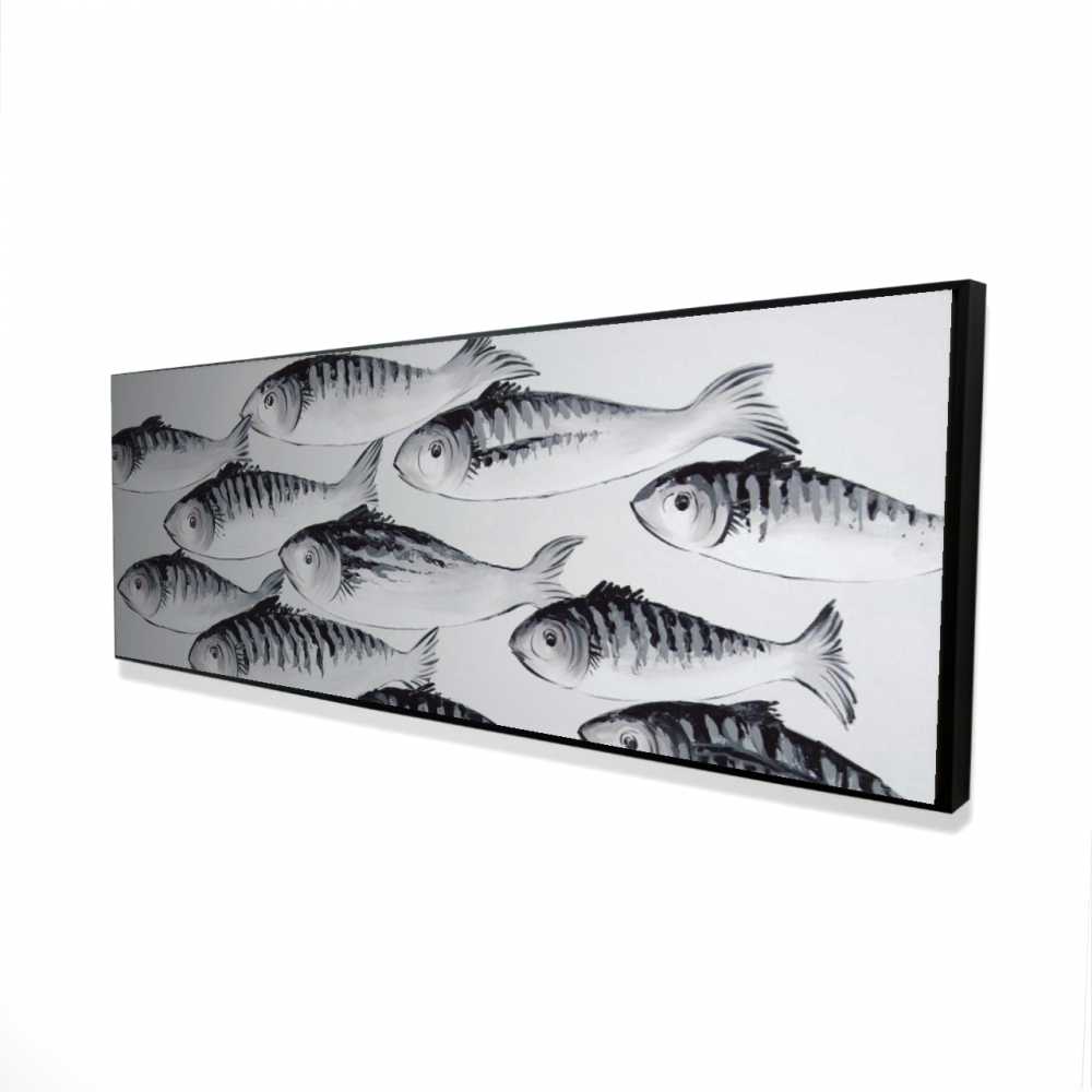 2081-2060-AN435 20 x 60 in. Gray School of Fish Framed Canvas - Aquatic Home Decor