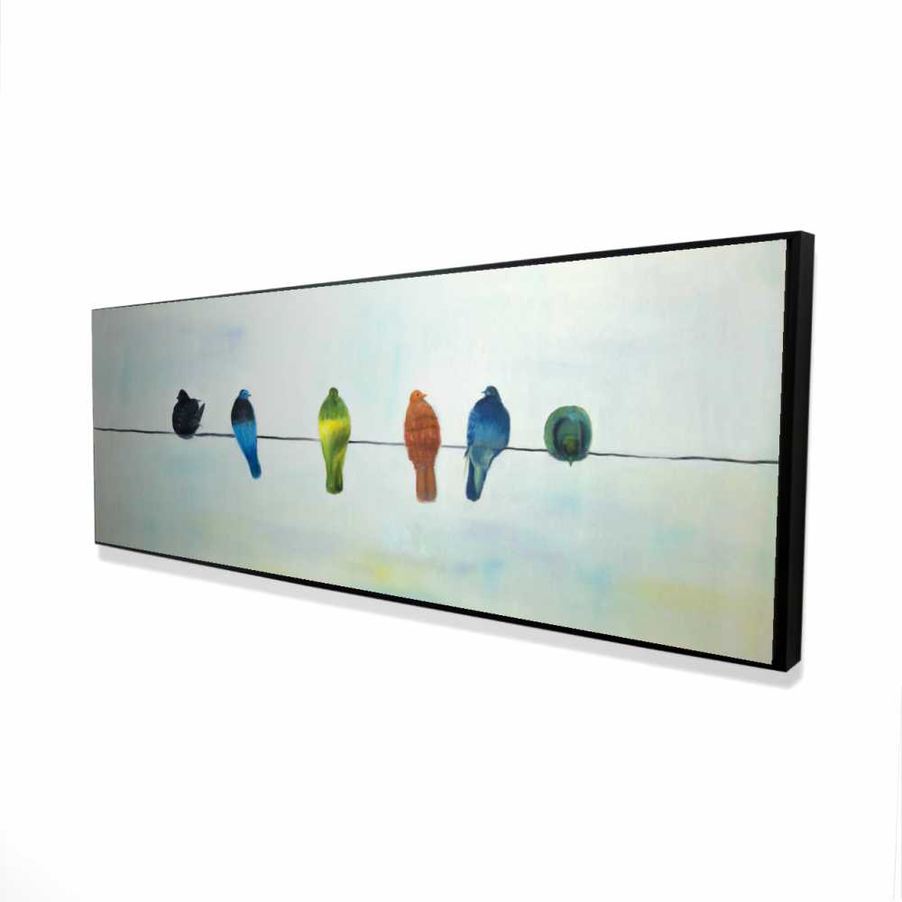 2081-2060-AN481 20 x 60 in. Perched Abstract Birds - Beige Framed Canvas Home Decor