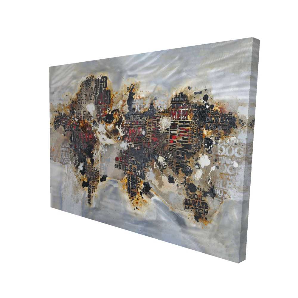 2080-3648-CI145 36 x 48 in. Texturized World Map with Typography - Modern Canvas Decor