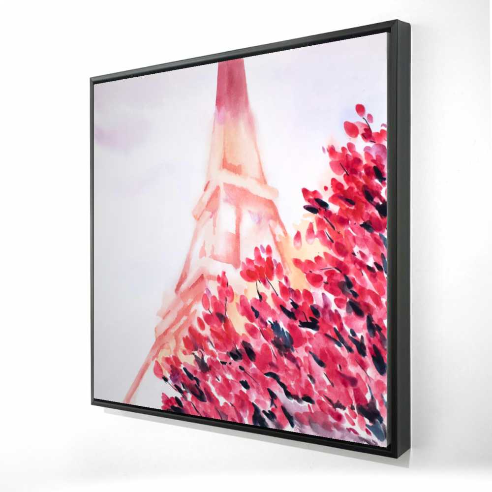 2081-3636-ST55 36 x 36 in. Pink Eiffel Tower Framed Canvas - Office Home Decor Art