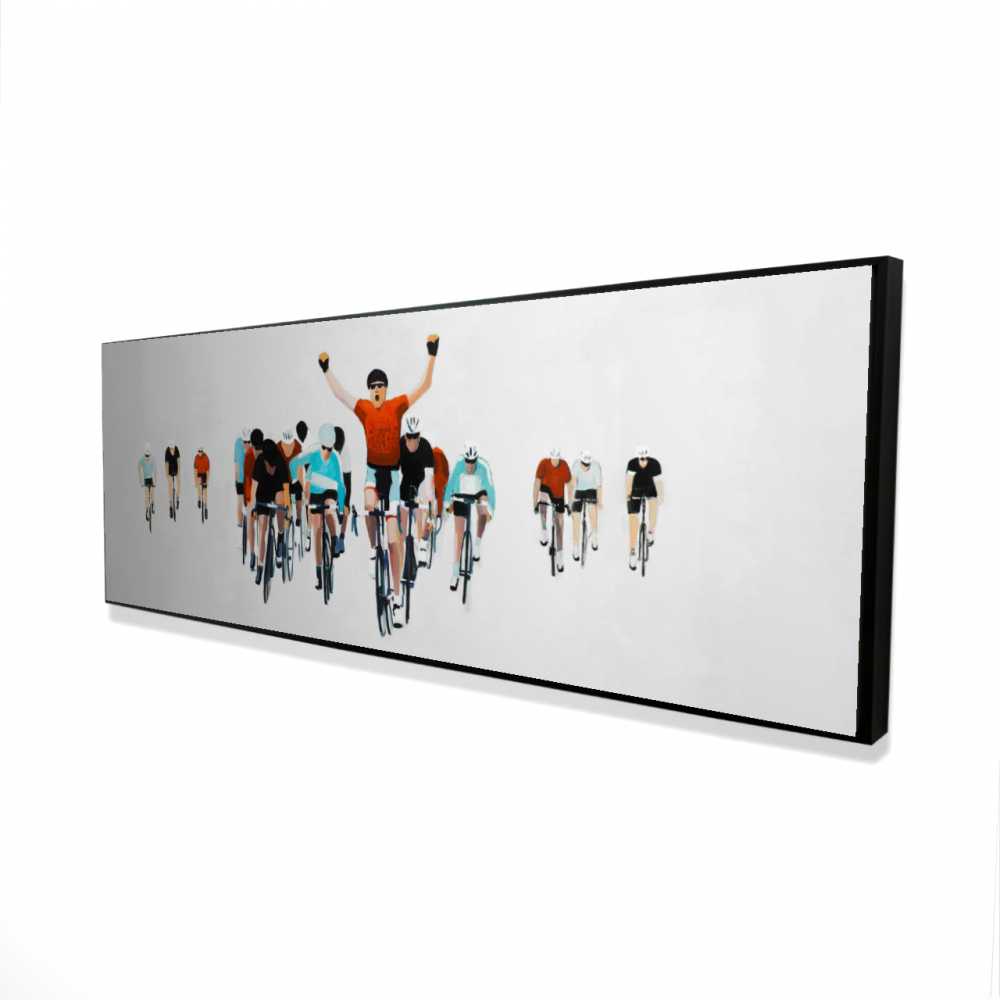 2081-2060-SP28 20 x 60 in. Cyclists at the End of a Race - White Framed Canvas Art