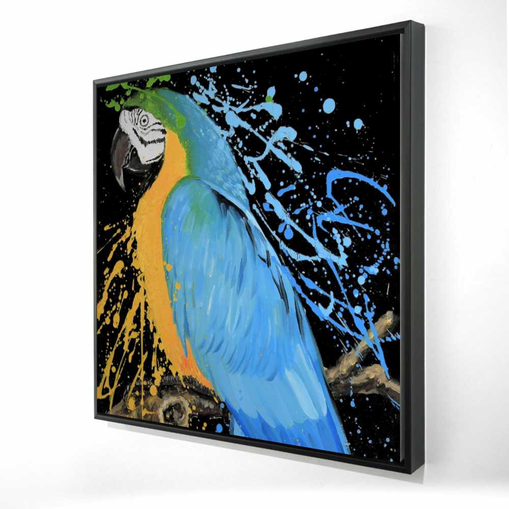 2081-2424-AN332 24 x 24 in. Blue Macaw Parrot - Exotic Pop Art Framed Canvas Decor