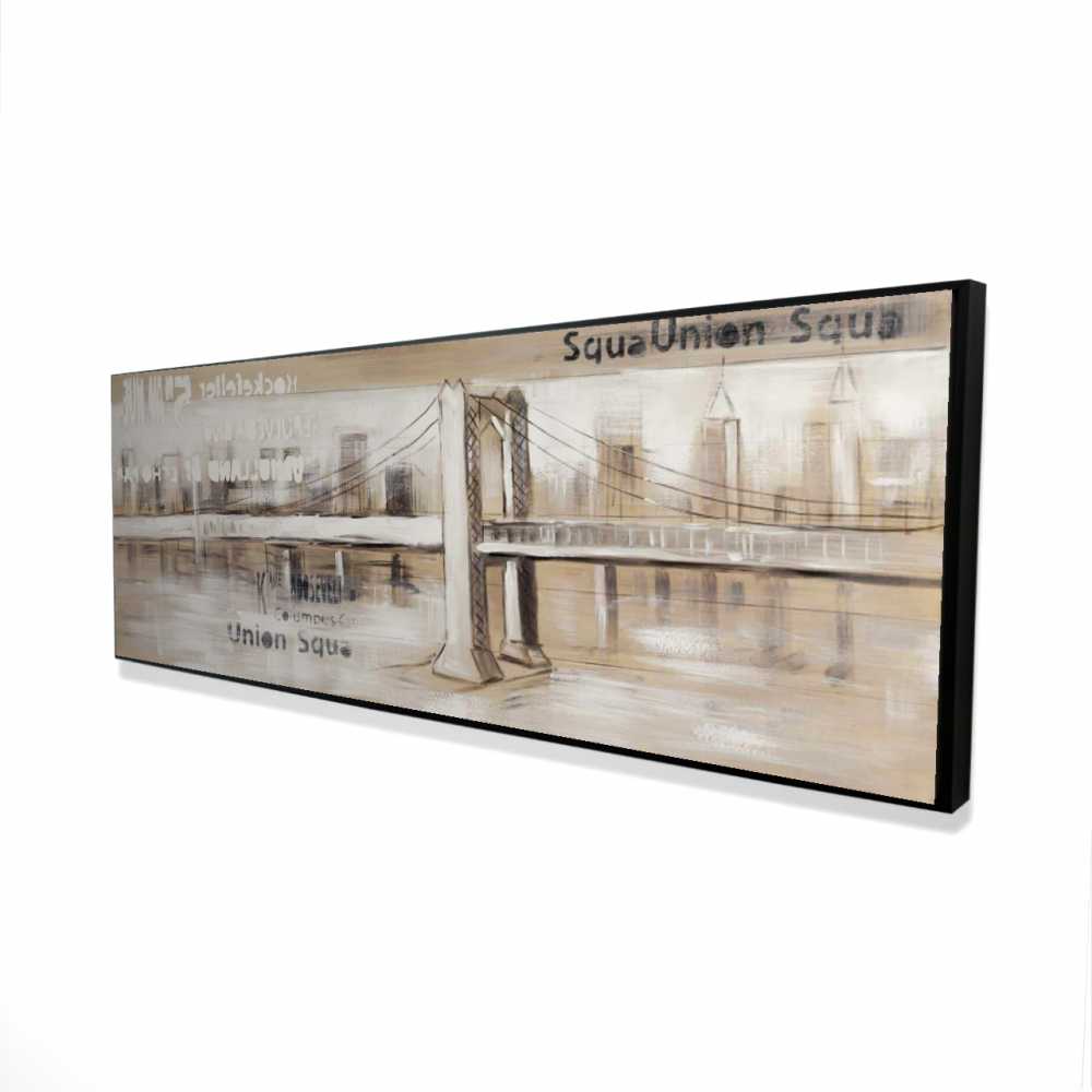 2081-2060-CI220 20 x 60 in. Abstract Bridge with Typography - Industrial Framed Canvas