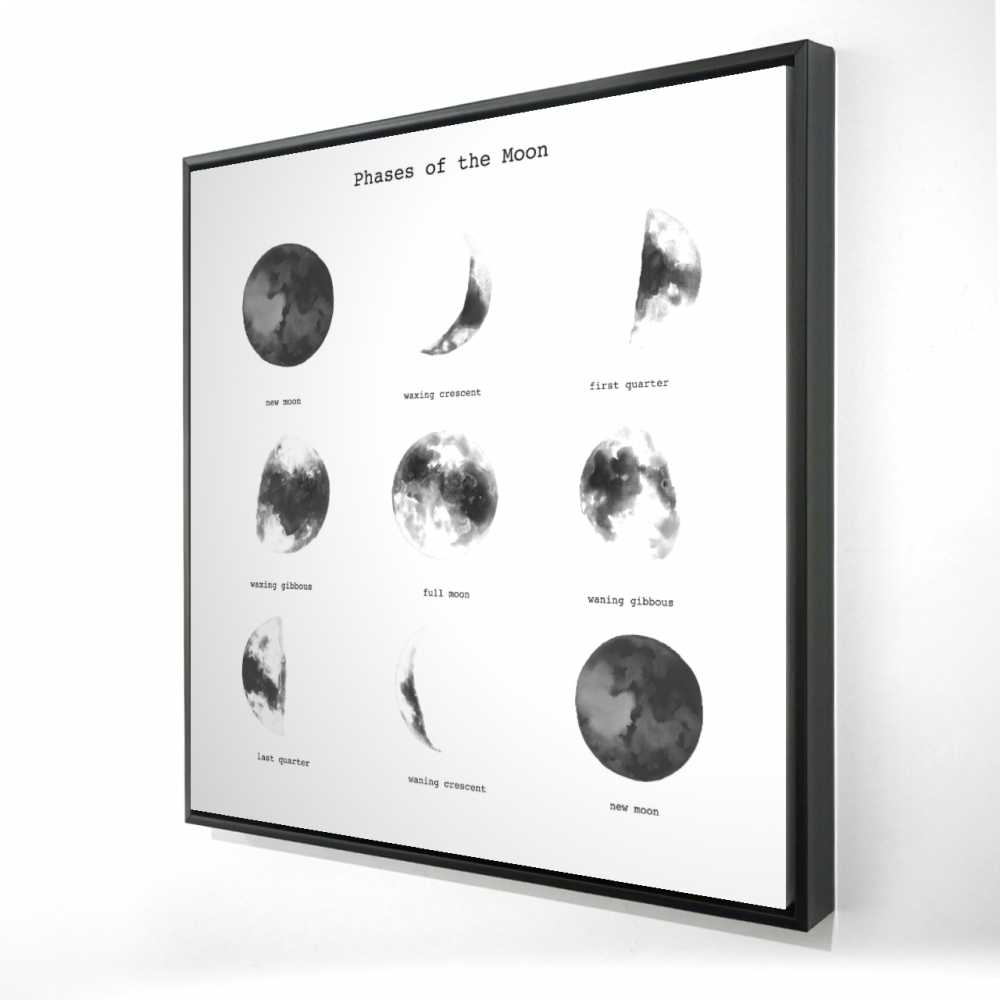 2081-3636-EA13 36 x 36 in. Phases of the Moon - Black Framed Canvas - Home Decor Art
