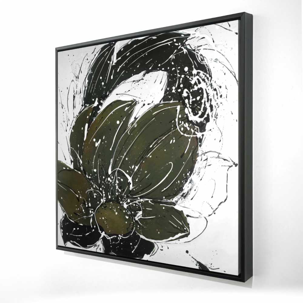 2081-3636-FL200 36 x 36 in. Abstract Flower with Paint Splash - Modern White Framed Canvas