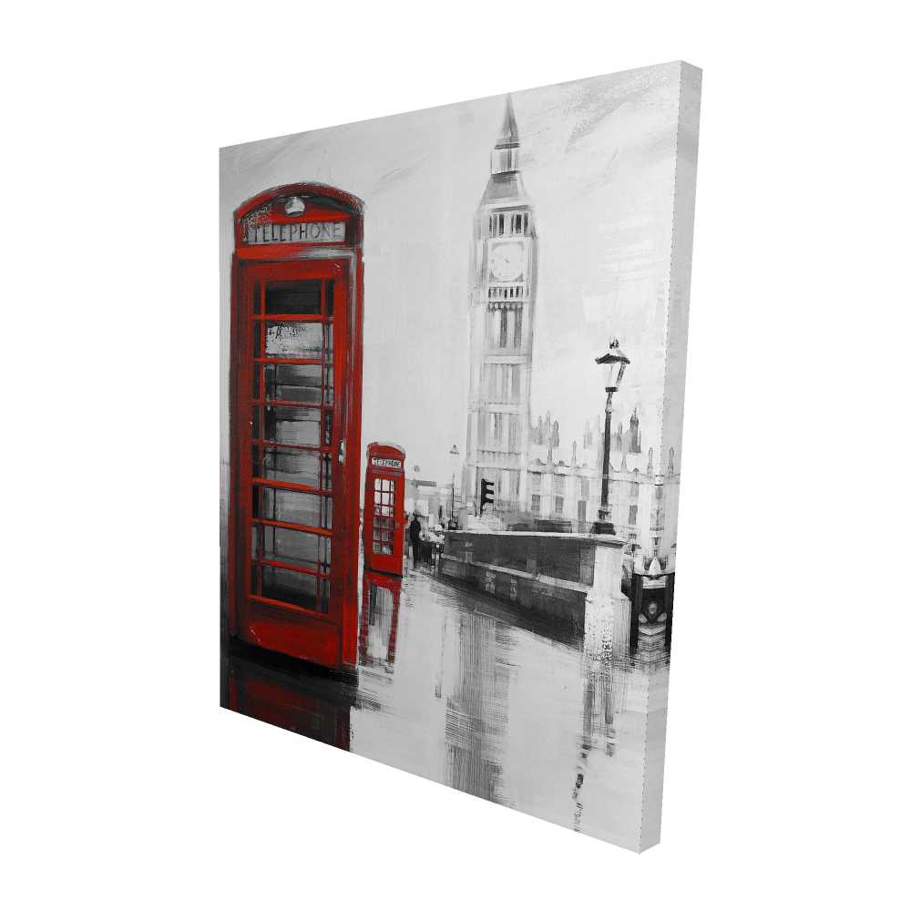 2080-6048-CI187 48 x 60 in. Red Phonebooth with Big Ben - Scenic Architecture Canvas