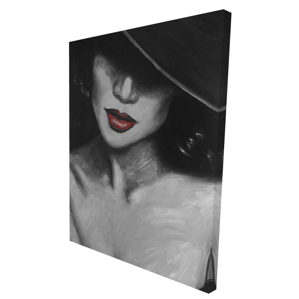 2080-4836-FA29 36 x 48 in. Mysterious Red Lips Lady - Romantic Black Canvas Home Decor