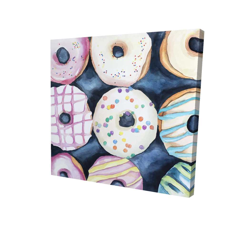 2080-3636-GA89 36 x 36 in. Watercolor Delicious Looking Doughnuts - Blue Kitchen Canvas