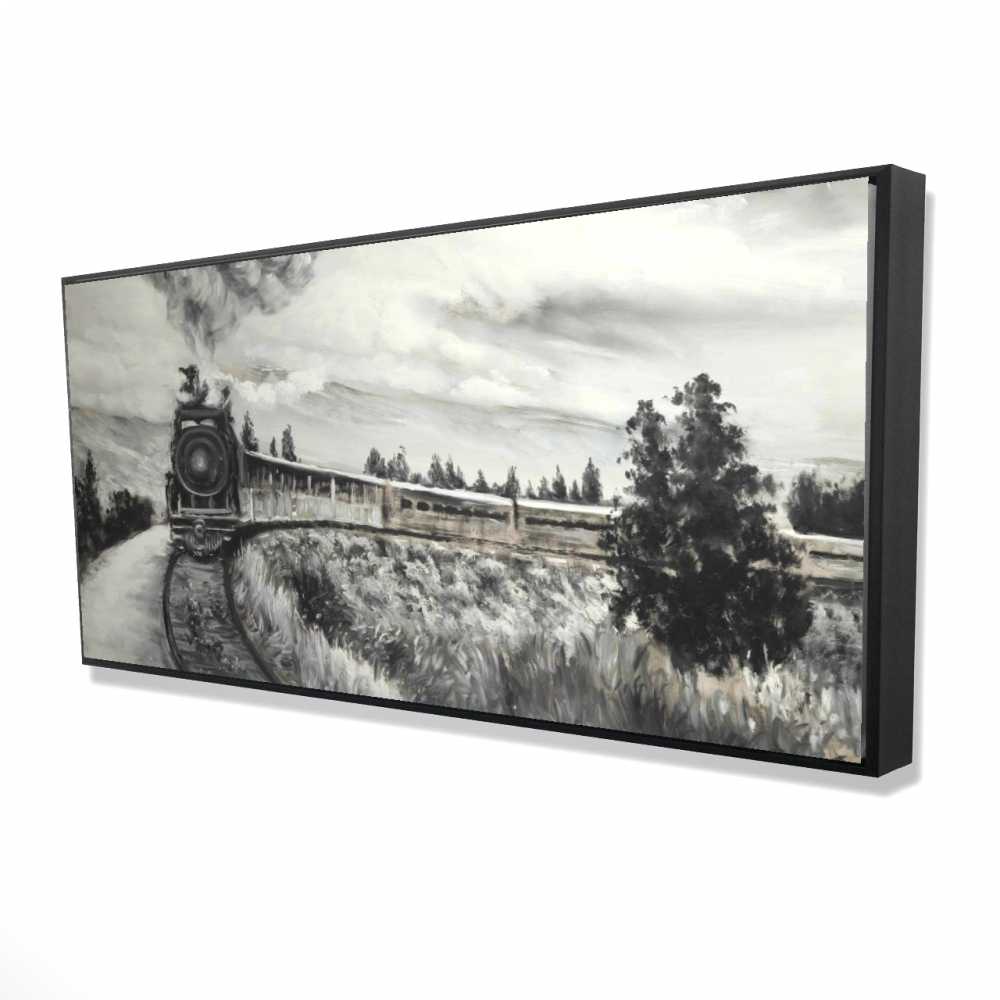 2081-2448-TR51 24 x 48 in. Steam Engine Train - Contemporary Mountains Framed Canvas Art