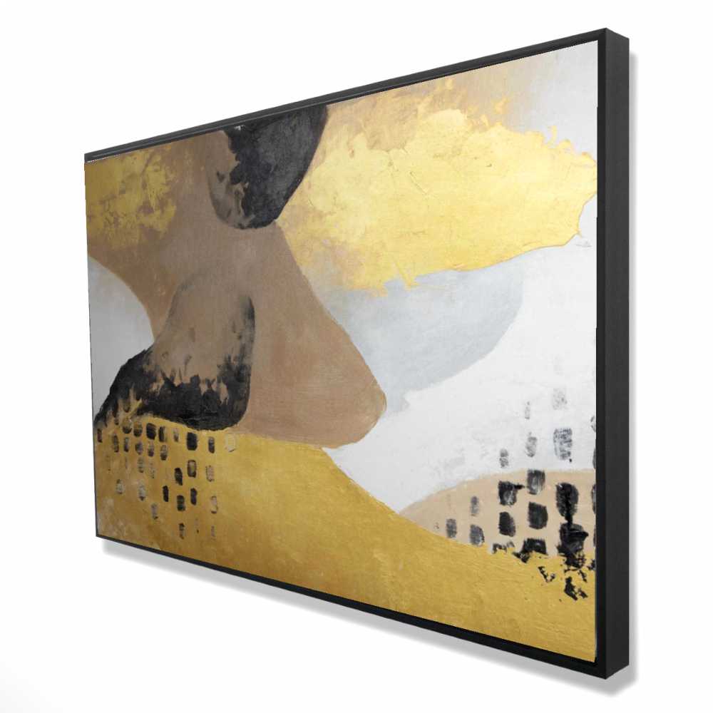 2081-2436-AB106 24 x 36 in. Improvisation - Gold Shapes Framed Canvas for Home Decor