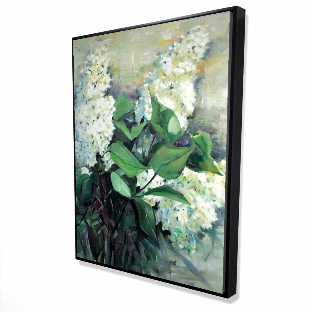 2081-4836-FL366 36 x 48 in. White Lilacs - Green Floral Botanical Framed Canvas Decor