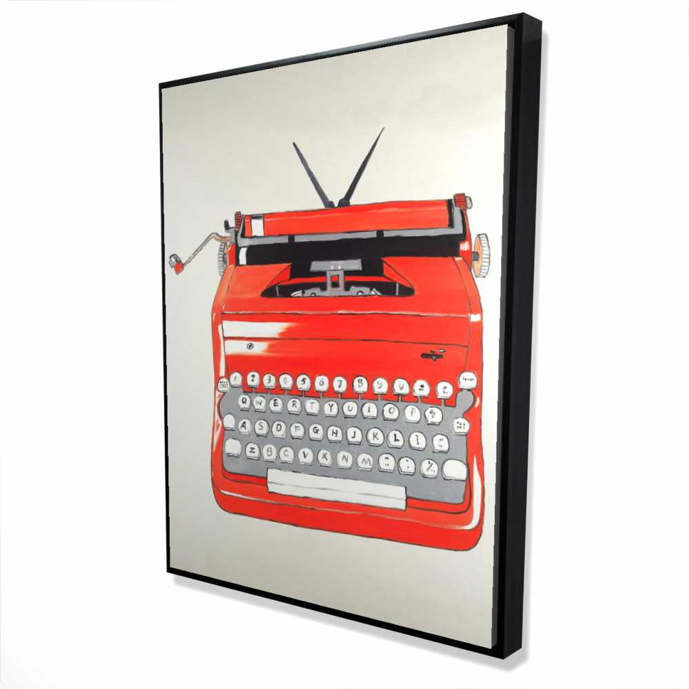 2081-4836-MI71 36 x 48 in. Red Typewriter Machine - Beige Framed Canvas Home Decor