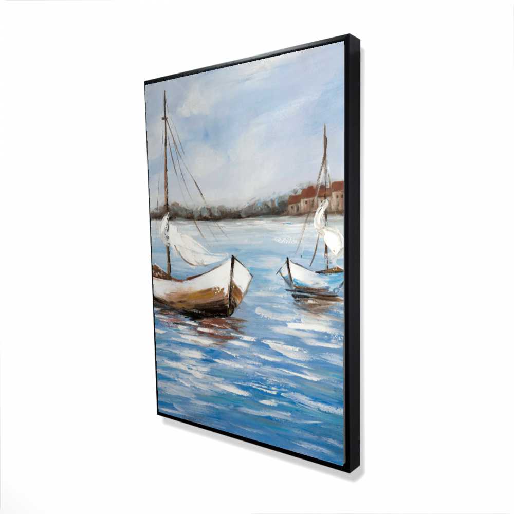 2081-3624-CO1 24 x 36 in. Two Boats on the Water - Blue Coastal Framed Canvas Decor