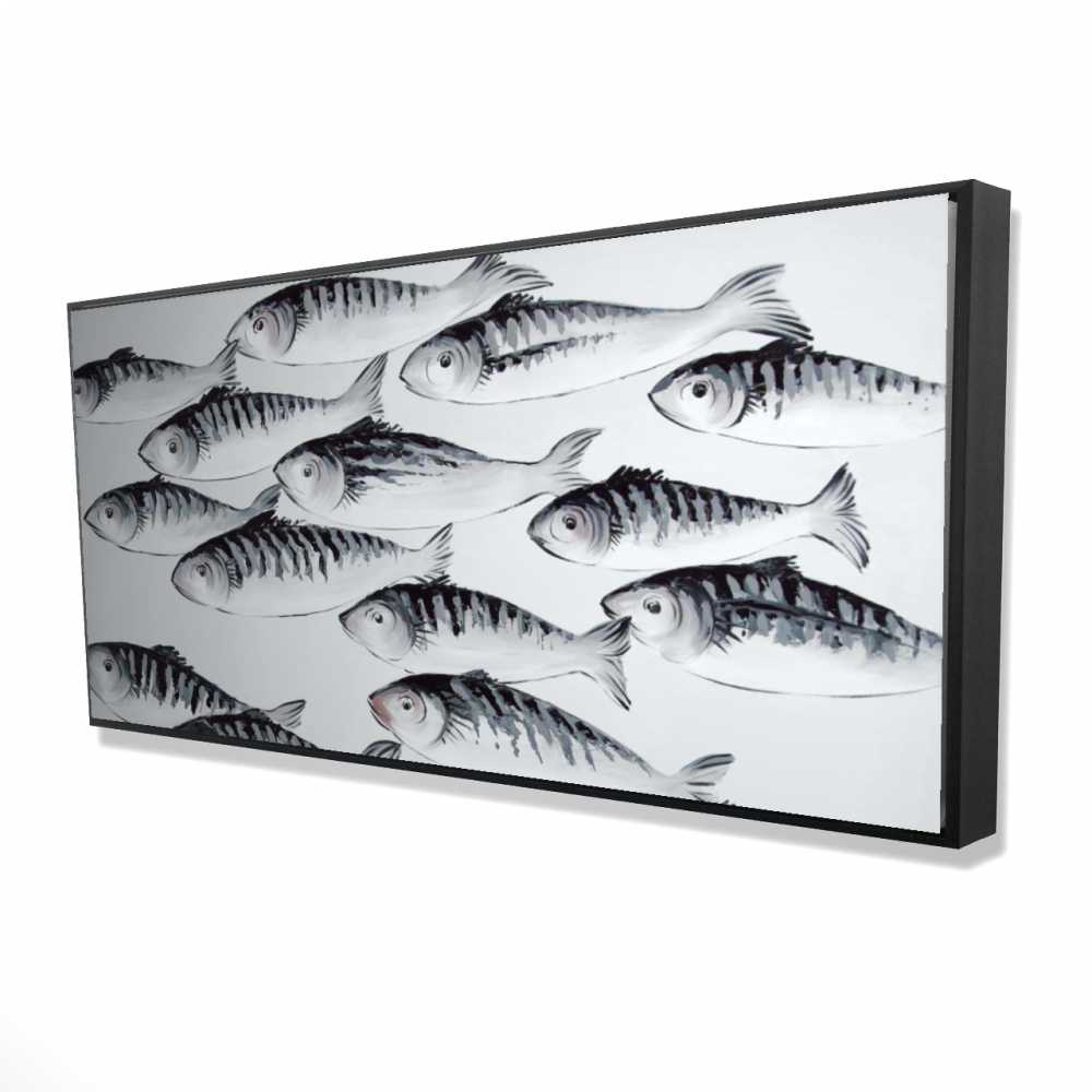 2081-2448-AN435 24 x 48 in. Gray School of Fish - Framed Canvas for Animal Bathroom