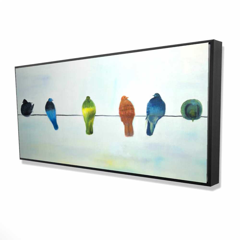 2081-2448-AN481 24 x 48 in. Perched Abstract Birds - Framed Canvas Wildlife Decor