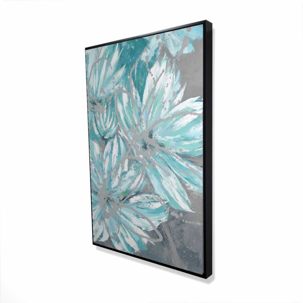 2081-3624-FL152 24 x 36 in. Three Little Abstract Blue Flowers - Framed Canvas Decor
