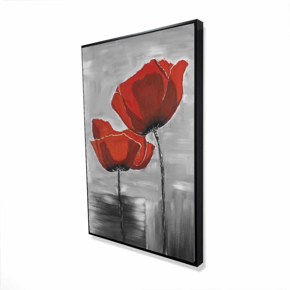 2081-3624-FL202 24 x 36 in. Two Red Flowers on Grayscale Background - Framed Canvas Art