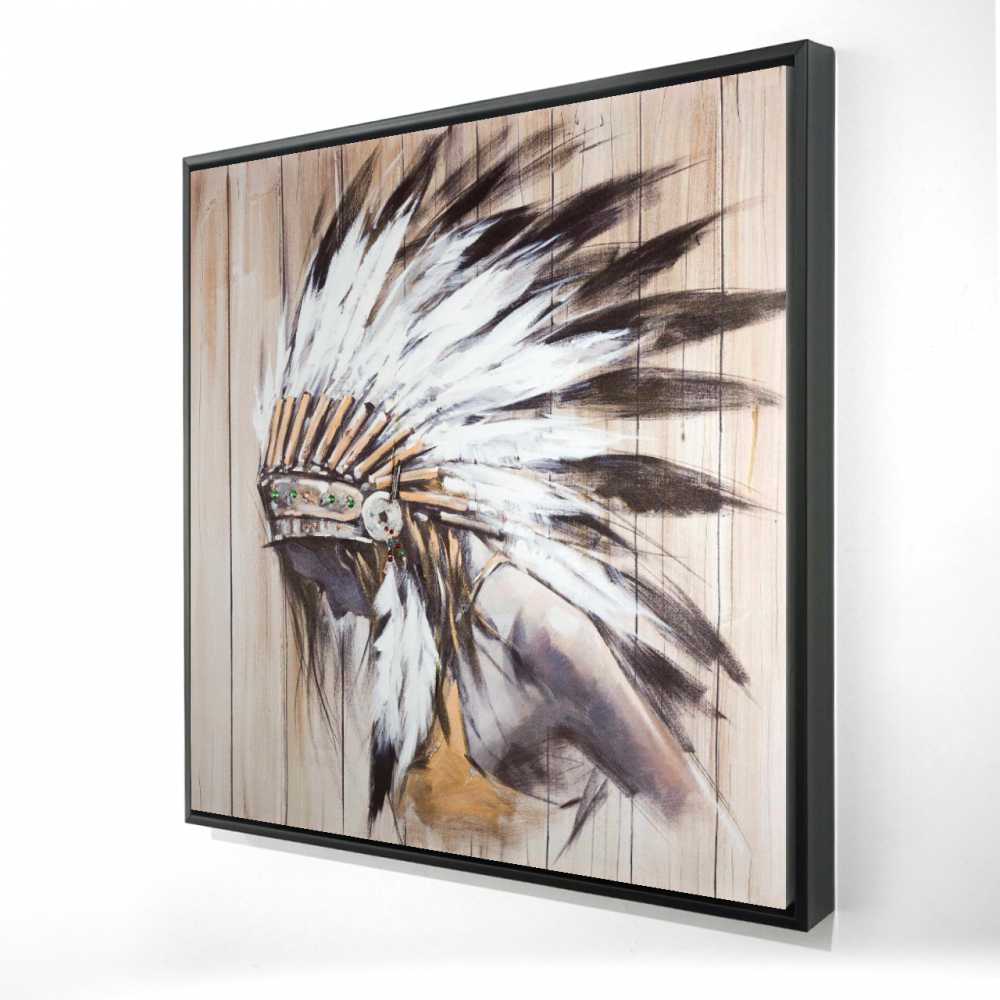 2081-3636-MI48 36 x 36 in. Indian with Feathers - Figurative White Framed Canvas Art