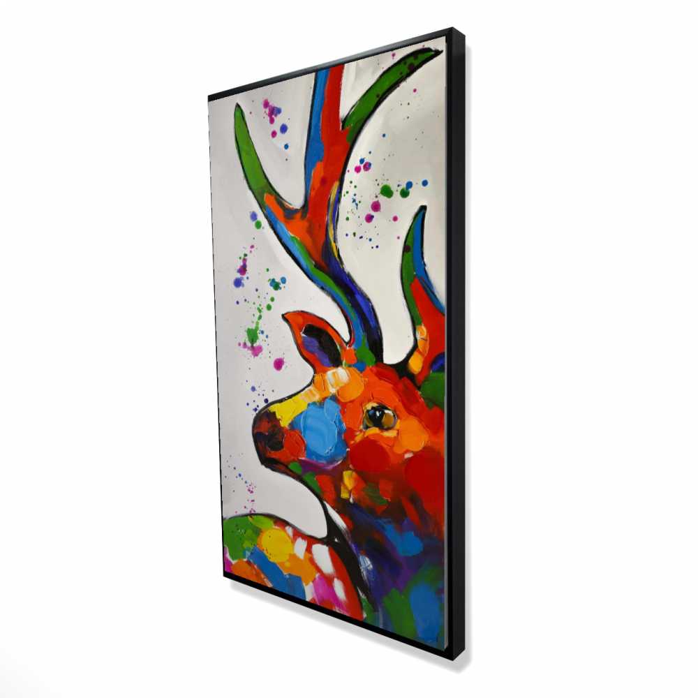 2081-4824-AN34 24 x 48 in. Abstract Colorful Deer with Paint Splash - Framed Canvas Art