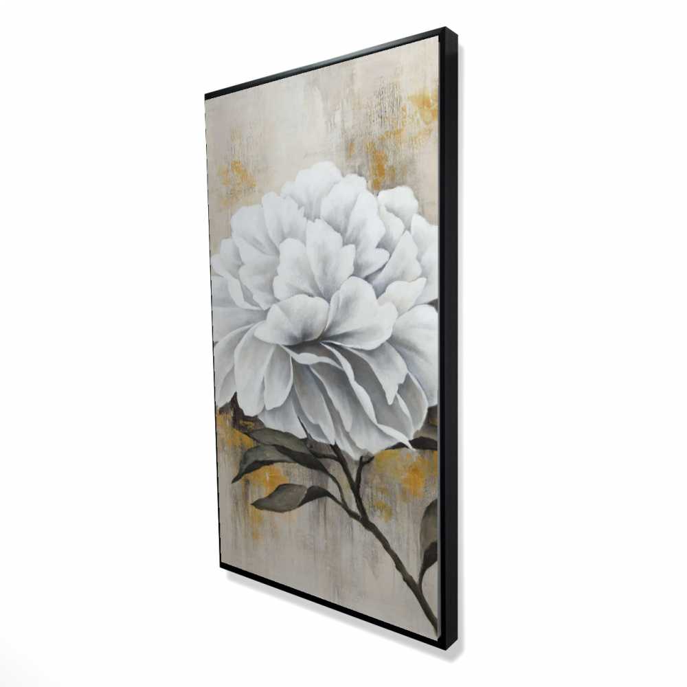 2081-4824-FL350 24 x 48 in. White Peony - Rustic Framed Canvas for Home Decor