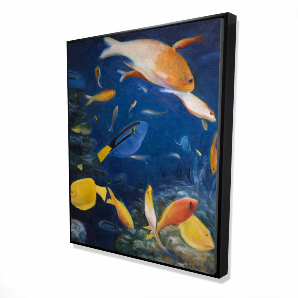 2081-6048-AN169 48 x 60 in. Colorful Fish Under The Sea - Classic Blue Framed Canvas Art