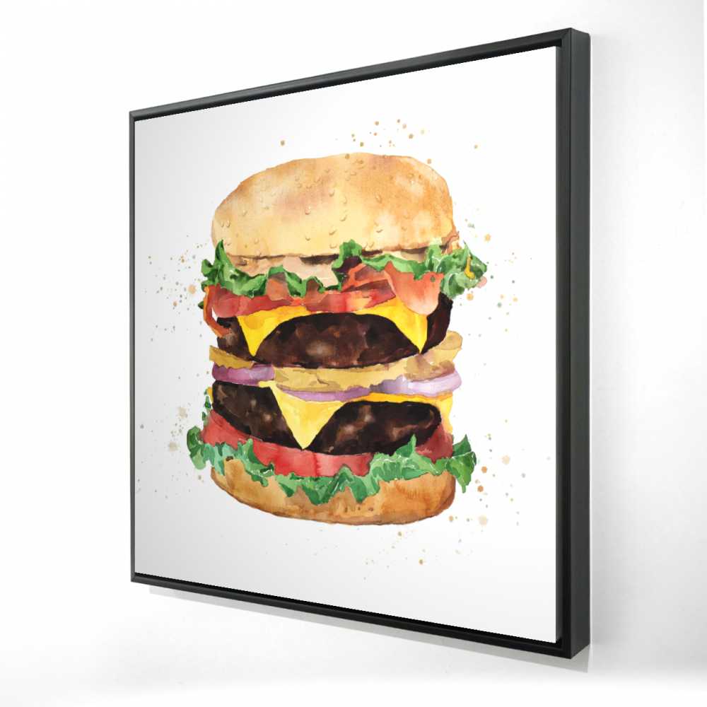 2081-3636-GA79 36 x 36 in. Watercolor All Dressed Double Cheeseburger - Kitchen Canvas Art