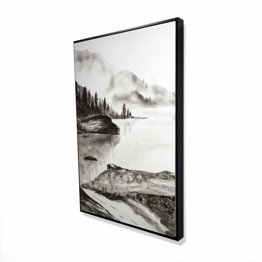 2081-3624-LA162 24 x 36 in. Peaceful Landscape - White Trees Framed Canvas Home Decor