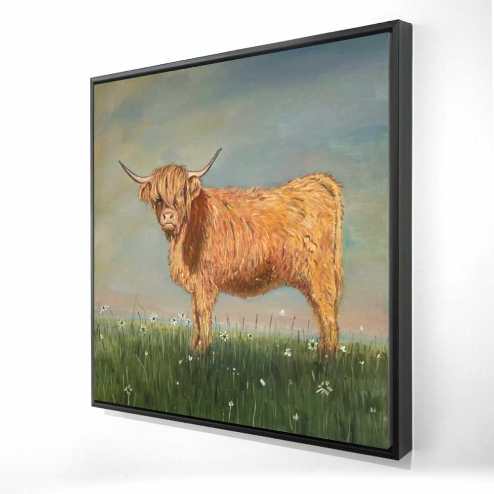 2081-3636-AN499 36 x 36 in. Daisy The Highland Cow - Rustic Kitchen Framed Canvas Decor