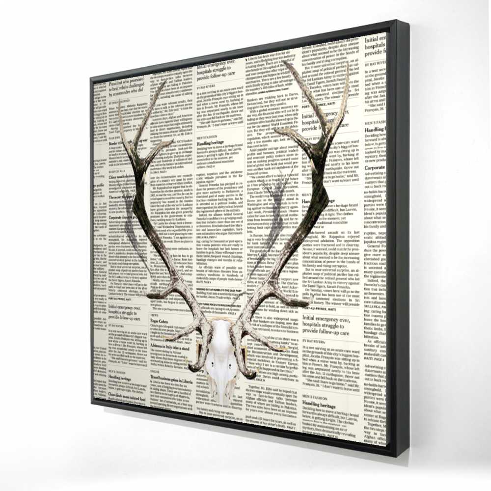 2081-3636-AN62 36 x 36 in. Deer Horns on Sapper - Beige Animals Framed Canvas Decor