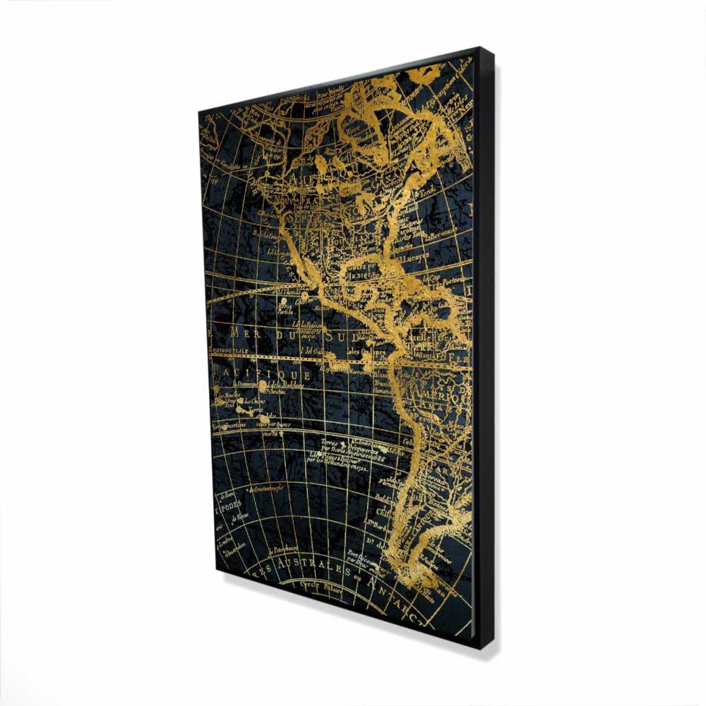 2081-3624-CI120 24 x 36 in. Blue & Marine World Map Globe - Framed Canvas