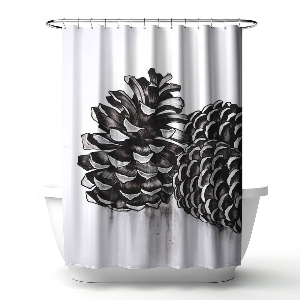4240-7174-MI100 71 x 74 in. Rustic Gray Shower Curtain - Three Small Pine Cones Decor