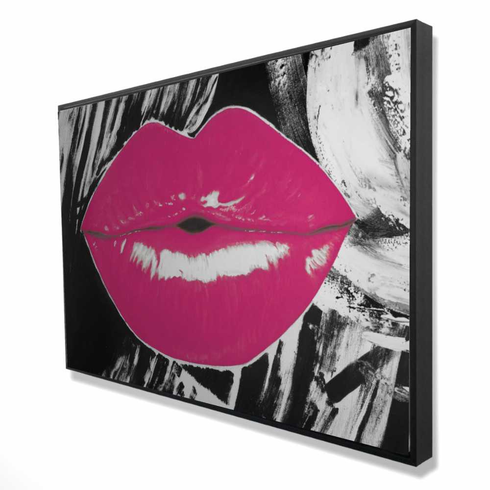 2081-2436-FI55-1 24 x 36 in. Pink Glossy Lips Canvas - Figurative Pink Framed Art Decor