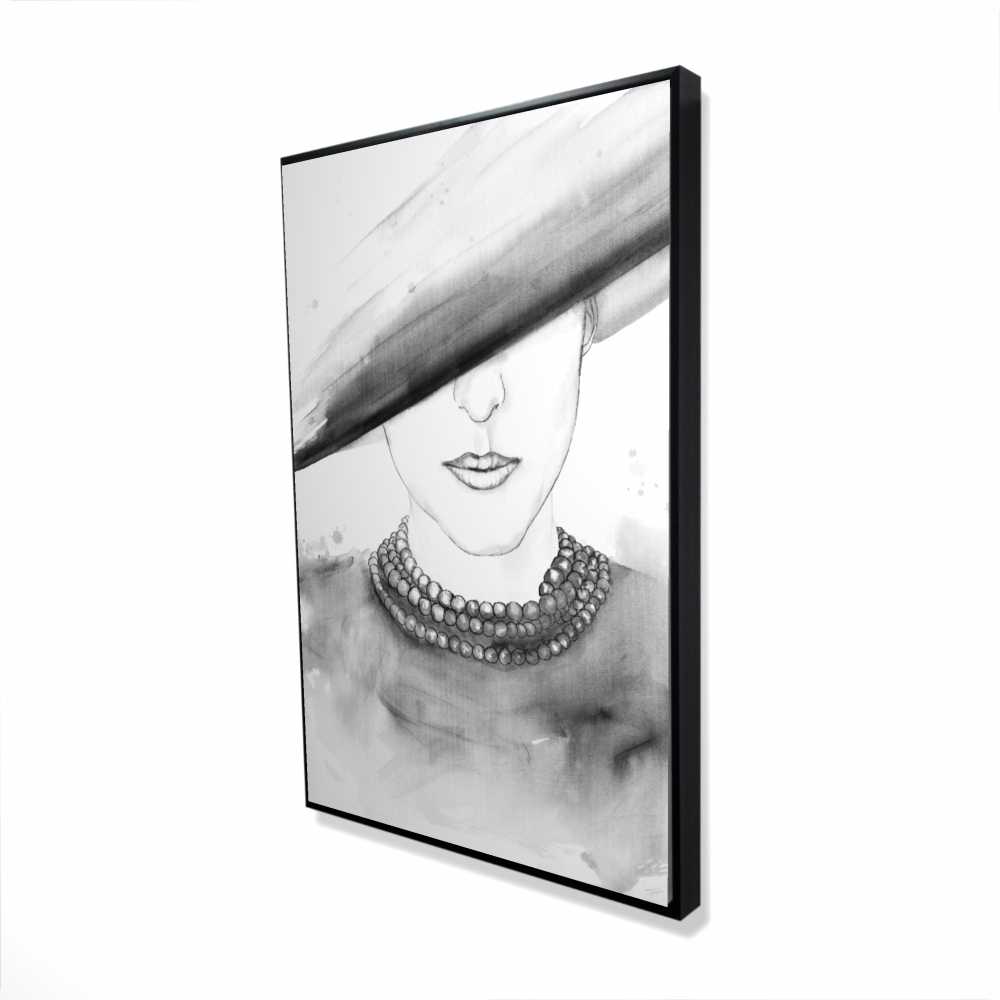 2081-3624-FI69 24 x 36 in. Mysterious Lady with A Hat - Framed Canvas Home Decor